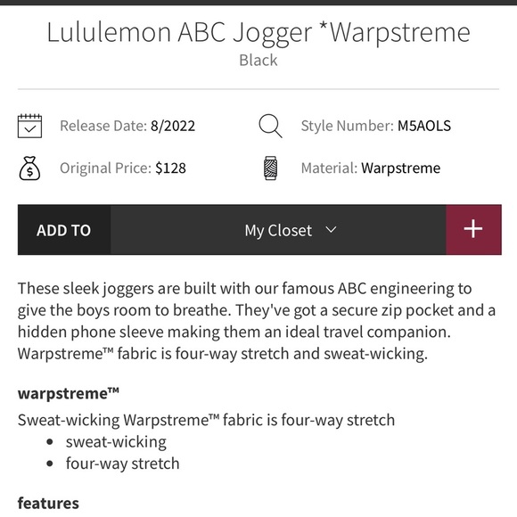 Lululemon Men's Black ABC Jogger Warpstreme Size Small - Picture 10 of 13